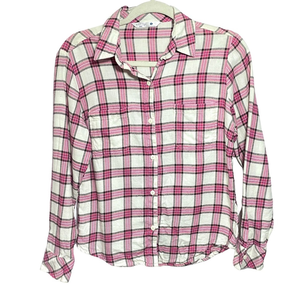 Lee Riders Women's Button Up Shirt Size S Plaid Cotton Multi Color Long Sleeve